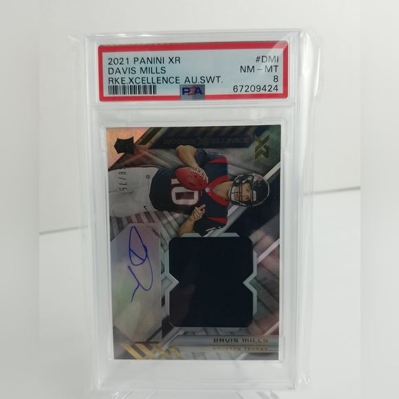 2021 Davis Mills RC Panini XR Rookie Xcellence Auto/Swatch 68/75 PSA 8 NM-MT - Picture 2 of 4